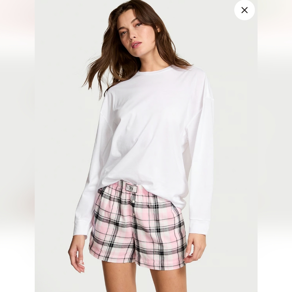 New Flannel Long-Sleeve Short Tee-Jama Set S/P